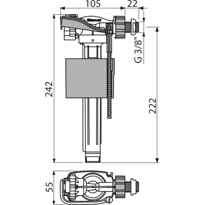 Впускной механизм с боковой подводкой и металлической резьбой для керамических бачков