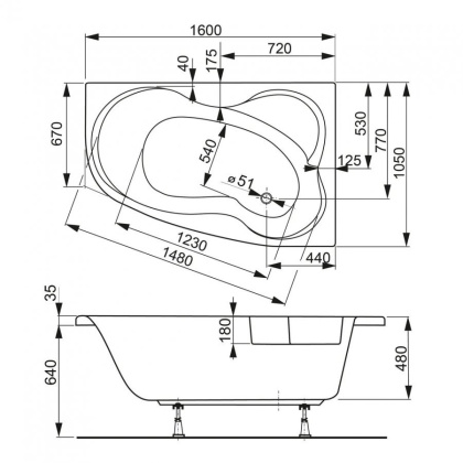 Акриловая ванна VAGNERPLAST MELITE 160x105 Left Акриловая ванна VAGNERPLAST MELITE 160x105 Left