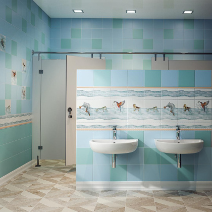 Декор VT\A457\5009 Чудо-озеро 3 белый, голубой (20см*20см*6,9мм) (10шт/0,4м2) Утенок, шт.