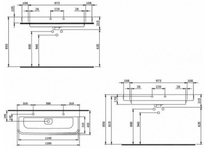 Раковина Speciale, размер 1200x450 мм , с керамической крышкой в сливе, цвет белый, 1232-001-0126, шт