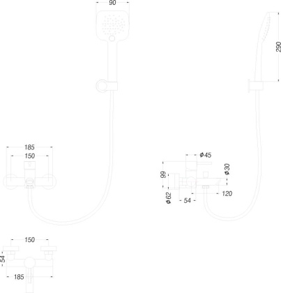 Смеситель для ванны с душем Creto Element 2.0-BSM-BK матовый черный