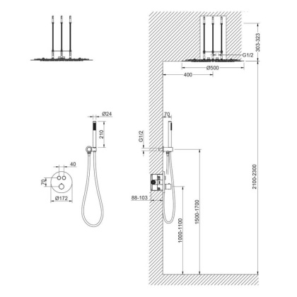Душевая система Timo Saona SX-2370/03SM скрытого монтажа, с термостатом, черный
