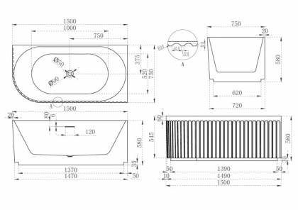 Акриловая ванна Abber 150х75 AB9412-1.5 R Акриловая ванна Abber 150х75 AB9412-1.5 R