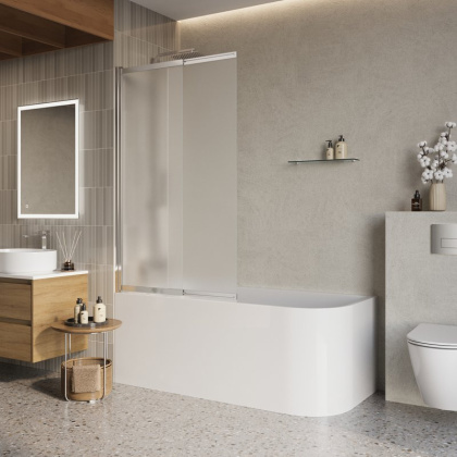 LUCE-VF-11-90/145-C-Cr Душевая шторка на ванну, Условный размер, мм:900x1450 Габариты с диапазоном регулировок, мм:900-915 