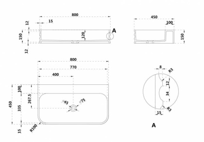 Раковина подвесная ABBER Stein AS2651-0.8 белая матовая