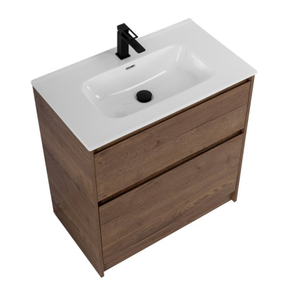 Тумба со стеклянной матовой раковиной напольная BelBagno KRAFT 80 Rovere Tabacco, раковина белая Тумба со стеклянной матовой раковиной напольная BelBagno KRAFT 80 Rovere Tabacco, раковина белая