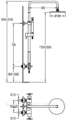 SIESTA-F-CD-TA-01 Душевая колонна (стойка), регулируемая по высоте, с термостатическим смесителем на один выход, верхним и ручным душем, хром