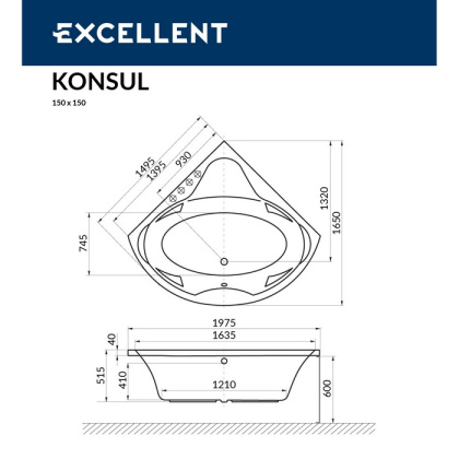 Ванна EXCELLENT Konsul 150x150 "ULTRA" (золото) Ванна EXCELLENT Konsul 150x150 "ULTRA" (золото)
