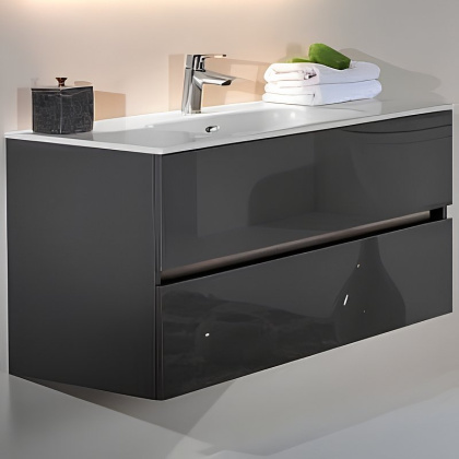 Тумба без раковины Vallessi 100*46cm АНТРАЦИТ глянец 2 полки, 837-100-A glossy Boheme