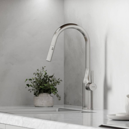 Смеситель для кухни SANCOS Grand с вытяжным изливом, цвет нержавеющая сталь, арт. SC4002BNG