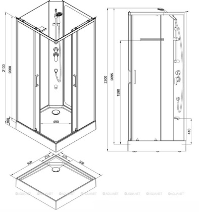 Душевая кабина Aquanet Passion S 3.0 90x90, прозрачное стекло