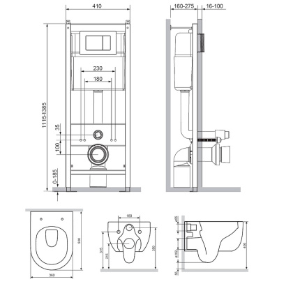 DX36.IS10151.1701 Инсталляция с клавишей глянец. Хром с подвесным унитазом Scandinavian Pure безободк с сид м/лифт