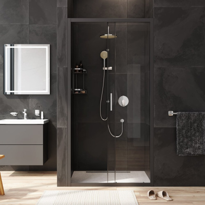 W90G-100-1-195BT Gem Solo Дверь душевая 100х195, стекло прозрачное, профиль Черный матовый