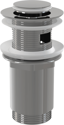 Донный клапан сифона для умывальника CLICK/CLACK 5/4", цельнометаллический с переливом и малой заглушкой