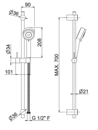 Душевая стойка NOTA  c ручной лейкой на 3 режима и шлангом, без выхода для подачи воды, хром Душевая стойка NOTA  c ручной лейкой на 3 режима и шлангом, без выхода для подачи воды, хром