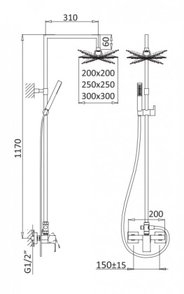 PORTA-CD-SS Душевая колонна со смесителем для верхнего и ручного душа, верхний душ из нержавеющей стали, исполнение sunset