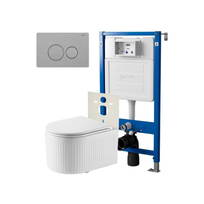 Сет: Система инсталляции Point Элемент для подвесного унитаза PN45120 + Клавиша смыва для инсталляции Point Виктория, нержавеющая сталь, сталь брашированная, PN44061SB + Унитаз подвесной Point Деметра безободковый, белый, сиденье дюропласт, микролифт быст