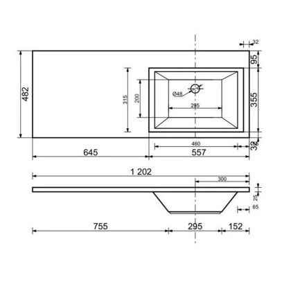 Тумба напольная под умывальник Dallas Luxe 1050х482 2 ящика (ШхГхВ) 408х476х860