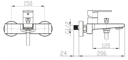 NOVA Смеситель для ванны и душа, нержавеющая сталь NOV-VASM-IN
