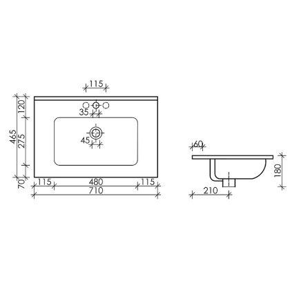 Умывальник накладной прямоугольный Element 710*465*180мм