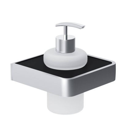 Стеклянный диспенсер для жидкого мыла Jupiter с настенным держателем, 15,3х12х12,1 см, цвет черный с серебром, DA7736900