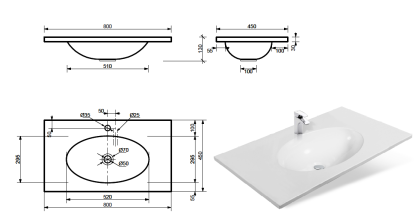 Раковина "Vegas 80 silk" 800х450