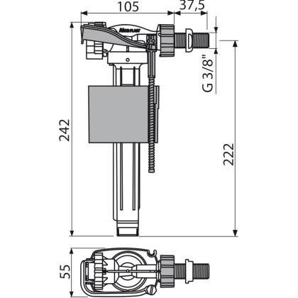 Впускной механизм с боковой подводкой и металлической резьбой для керамических бачков