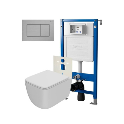 Сет: Система инсталляции Point Элемент для подвесного унитаза PN45120 + Клавиша смыва для инсталляции Point Ника, нержавеющая сталь, сталь брашированная, PN44081SB + Унитаз подвесной Point Меркурий безободковый, сиденье дюропласт микролифт, быстросъем, бе