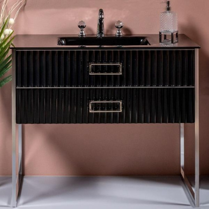 Тумба MONACO 80см h84см черный глянец + хром под раковину моноблок 866-080-BCR Boheme