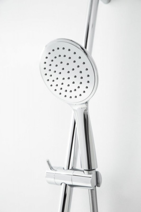 LEAF-CVDA-30-BIO Душевая стойка телескопическая, с изливом с верхним и ручным душем Исполнение: Белый матовый 