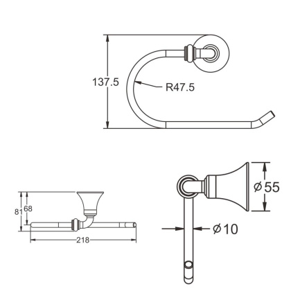 Полотенцедержатель в форме полукольца удлиненный, RG1206 Rose, Хром
