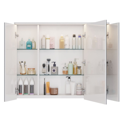 Шкаф зеркальный Lemark ZENON 100х80см 3-х дверный, с козырьком-подсветкой, с розеткой, цвет корпуса: Белый глянец