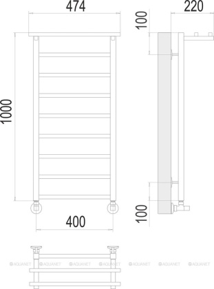 Полотенцесушитель Terminus Контур с/п П9 400х1000 Полотенцесушитель Terminus Контур с/п П9 400х1000