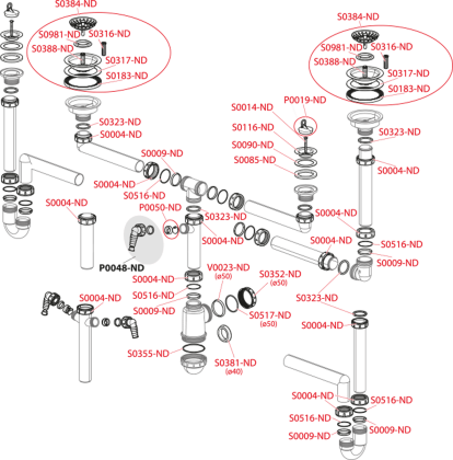 Сифон для сдвоенной мойки с накидными гайками 6/4"
