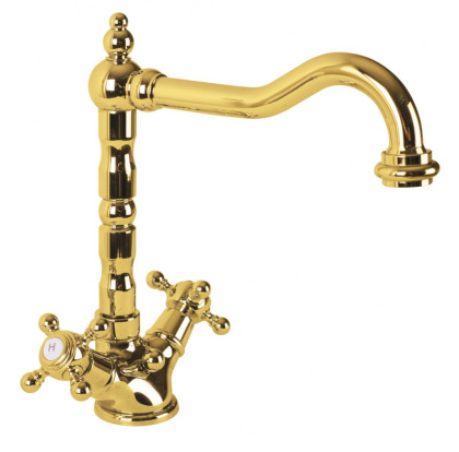 GOLF-LS2-03/24 Смеситель для раковины с донным клапаном золото, ручки золото