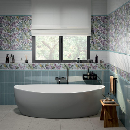 Бордюр настенная SPA046R Бела-Виста голубой светлый 2,5см*30см*19мм (1уп/27шт/0,203м2) мат.обрезной, шт