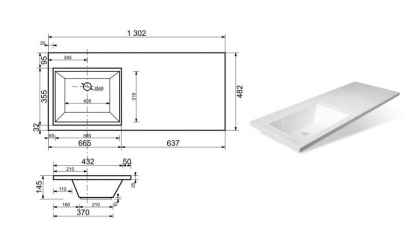 Раковина "Dallas silk" левая 1300х480
