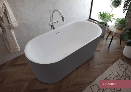 Акриловая ванна отдельно стоящая, цельная, белая матовая внутри, серая матовая снаружи,  METAURO-INT-Central-180-80-60-G-W-MATT