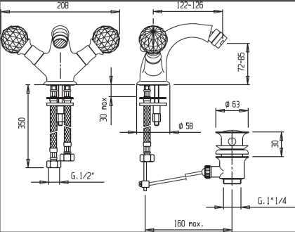 ATLANTIS-BS1-01-Sw/M Смеситель на биде с донным клапаном, исполнение хром, ручки Sw/M