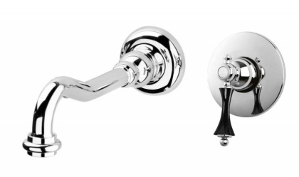 MARGOT-BLS1-03/24-N Встраиваемый однорычажный смеситель для раковины, исполнение золото, ручка чёрная