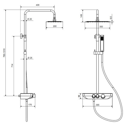 Система для душа наружного монтажа EXCELLENT Rain Krotos AREX.8080CR (хром)