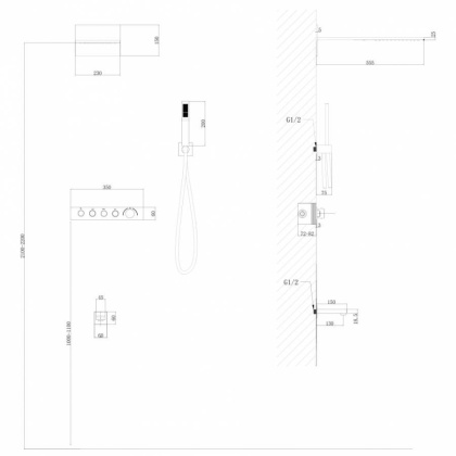 Душевая система ABBER Rund AF8753NG скрытого монтажа с изливом, термостат, никель