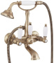 FIRST-VD-02-Bi Смеситель для ванны с ручным душем Исполнение: Бронза, Ручки: Белые 