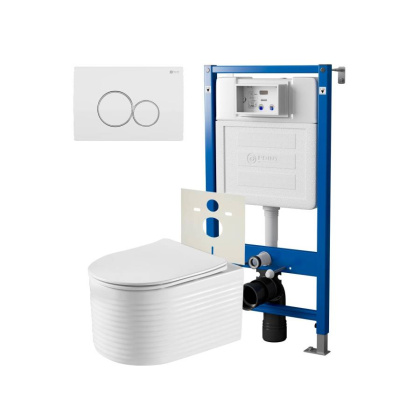 Сет: Система инсталляции Point Элемент для подвесного унитаза PN45120 + Клавиша смыва для инсталляции Point Виктория, белая/хром, PN44061WC + Унитаз подвесной Point Омега безободковый, белый, сиденье дюропласт, микролифт быстросъемное PN41902