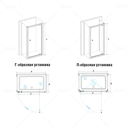 Душевой уголок RGW PA-43, 04084378-11, 70 х 80 x 185 см, дверь распашная, стекло прозрачное, хром