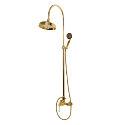 MARGOT-CD-03/24-Bi Душевая стойка со смесителем, верхним и ручным душем Исполнение: Золото 24 карат, Ручки: Белая 