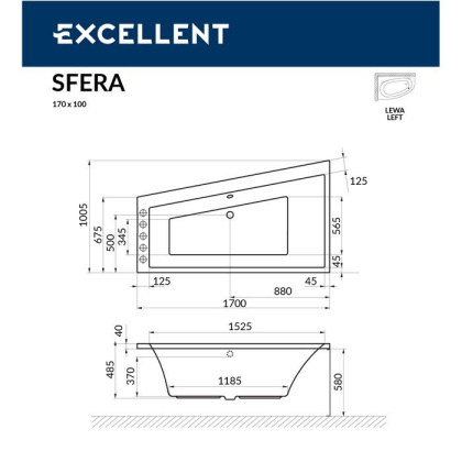 Ванна EXCELLENT Sfera 170x100 (левая) "ULTRA" (золото) Ванна EXCELLENT Sfera 170x100 (левая) "ULTRA" (золото)