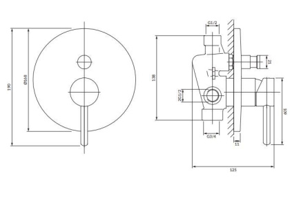 Смеситель для душа скрытого монтажа OMNIRES Y Y1235GLB (брашированное золото)