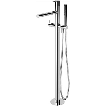 LEAF-VDP-01 Напольный смеситель для ванны и душа однорычажный в комплекте с ручным душем и шлангом, исполнение хром LEAF-VDP-01 Напольный смеситель для ванны и душа однорычажный в комплекте с ручным душем и шлангом, исполнение хром