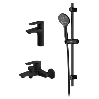 F42990A00 Gem, набор 3в1: Смеситель д/умывальника, Смеситель д/ванны/душа, душевой комплект, Черный, шт.